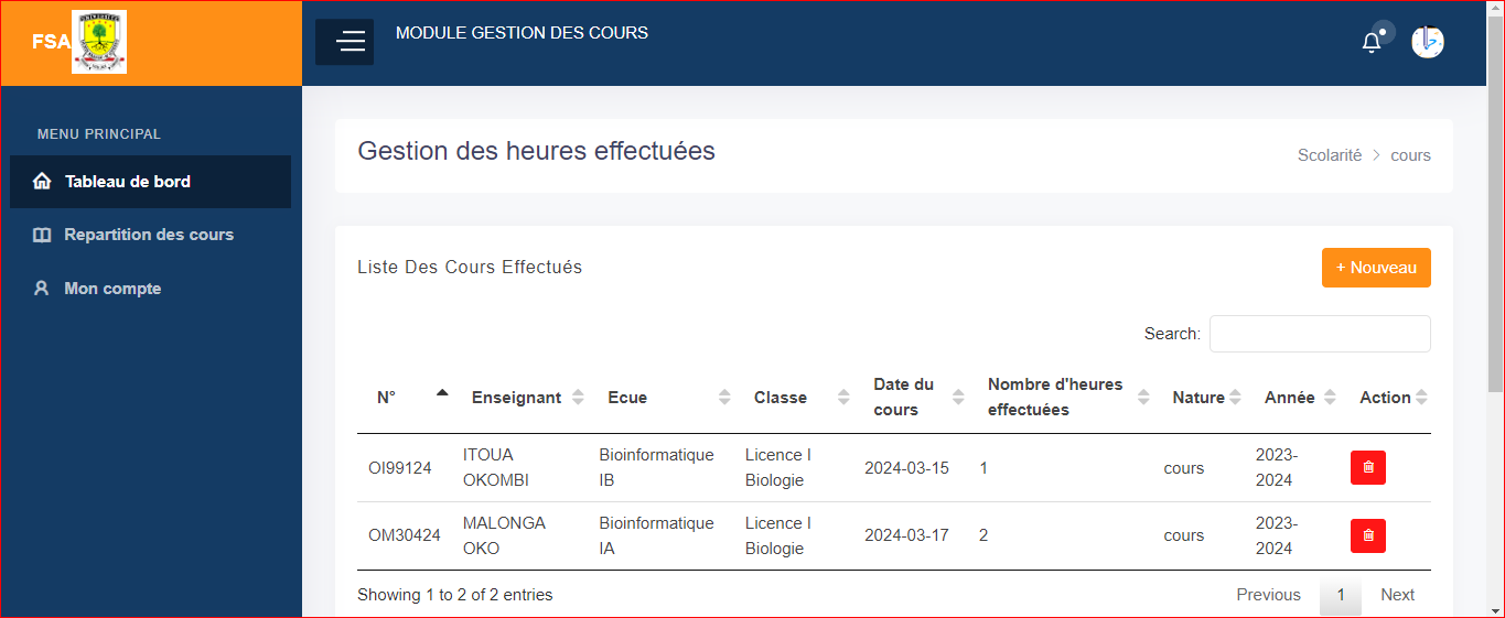 Capture d'écran Module 2